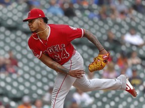 Los Angeles Angels pitcher Felix Pena throws in the seventh inning of a baseball game against the Detroit Tigers in Detroit, Thursday, May 9, 2019.
