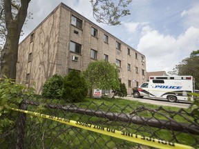 Windsor police crime scene tape remains at an apartment building at 591 Wellington Ave. on May 28, 2019. A 63-year-old woman's death is being investigated as a homicide. Her body was discovered on May 25, 2019.
