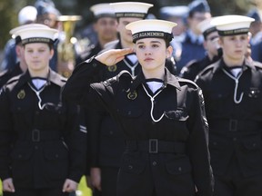 The HMCS Hunter commemorated the Battle of the Atlantic at the Naval Monument at Dieppe Park on Sunday, May 5, 2019, honouring the thousands who died for Canada over the past 75 years. Members of the Royal Canadian Sea Cadets are shown during the event.