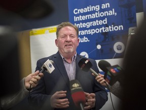 Steve Salmons, president and CEO of the Windsor Port Authority, speaks at a press conference at Sterling Fuels, Wednesday, May 8, 2019.