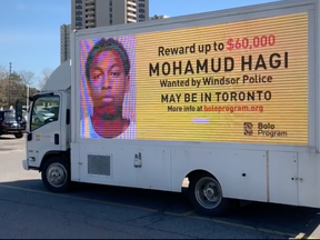 An advertising van is driving the streets of Toronto this week to publicize the up to $60,000 reward money for Windsor murder suspect Mohamud Hagi.