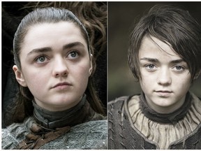 This combination photo of images released by HBO shows Maisie Williams portraying Arya Stark in "Game of Thrones."