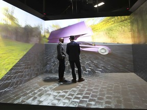A virtual reality cave is shown on Wednesday, May 29, 2019, at the Institute for Border Logistics in Windsor. The cave will be used in the development of a Canadian prototype vehicle.