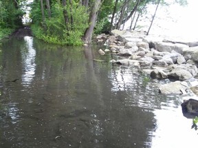 The flooded trails and dock are seen on Peche Island.