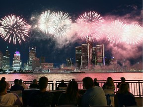 The 61st edition of Detroit's Ford Fireworks lights up the sky over Windsor's waterfront on June 24, 2019.