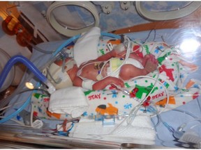 Kathleen Towne's son Zackary is seen in Windsor Regional Hospital shortly after being born in 2013.