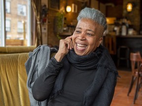 Writer and poet Dionne Brand is photographed during an interview in Toronto on Monday, May 13, 2019. Brand's poetry collection "The Blue Clerk" has been shortlisted for the Griffin Poetry Prize. Some of the biggest names in Canadian literature will come together tonight to see which two writers will win the lucrative Griffin Poetry Prize.