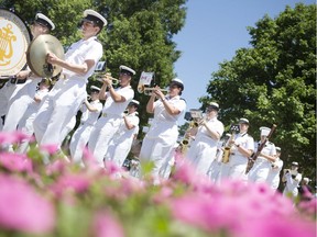 The Royal Canadian Navy band performs as they march at Heavenly Rest Cemetery for the Hometown Heroes Ceremony honouring Rear-Admiral Walter Hose, Saturday, June 22, 2019.