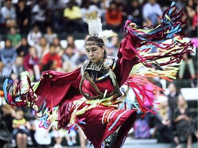 June is National Indigenous History Month in Canada. Local students were treated to a PowWow ceremony on Thursday, June 6, 2019, at the St. Clair College Sportsplex in Windsor.  Traditional dancer Nikki Dashner of Walpole Island performs during the event.