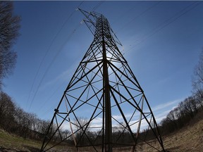 A hydro line tower is shown at the Brunet Park in LaSalle on March 29, 2017.