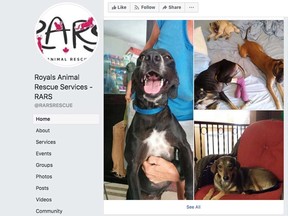 A screenshot of the Facebook page of Royals Animal Rescue Services. A Windsor woman described as the founder of the group is facing charges in relation to alleged neglect of animals under her care.