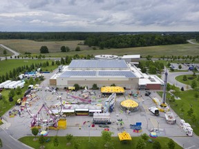An aerial view of the temporary home of the LaSalle Strawberry Festival at the Vollmer Culture and Recreation Complex, Wednesday, June 5, 2019.