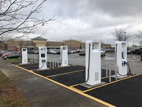 Electric vehicle chargers at Walmart Supercenter in Clarksville, Indiana, U.S., November 15, 2018. Picture taken on November 15, 2018.