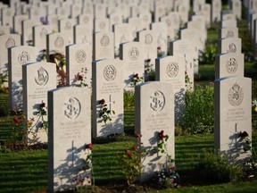 Gravestones of fallen soldiers are seen in Bayeux, France, before a June 6 ceremony to commemorate D-Day's 75th anniversary. A 2019 Global News test on Canadians’ knowledge of D-Day found that fewer that half could answer basic questions about history’s largest seaborne invasion.