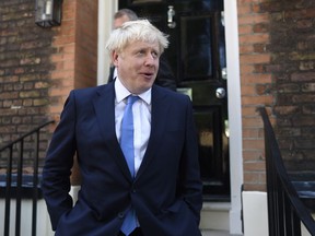 Newly elected Conservative Party leader Boris Johnson is pictured outside his campaign headquarters on July 23, 2019 in London, England. After a month of hustings, campaigning and televised debates the members of the UK's Conservative and Unionist Party have voted for Boris Johnson to be their new leader and the country's next Prime Minister, replacing Theresa May.