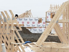 Local area construction is on a tear, according to Statistics Canada. Here, new Lakeshore homes are shown under construction on Lakewood Crescent near Rourke Line Road last year.