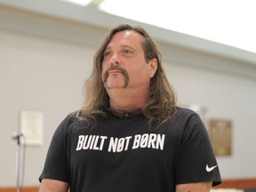 Hughie Carpenter, a live-in peer support worker at The Initiative: Glengarry Neighbourhood Renewal, helps launch a fundraising campaign for a new addictions treatment program at All Saints' Anglican Church on July 11, 2019. RE:ACT helps addicts who experienced past trauma, like Carpenter, heal.