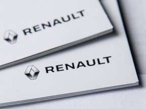This picture taken on May 27, 2019 in Turin, shows the logo of French auto maker Renault.