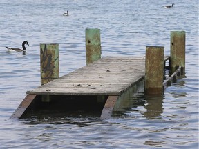 What's up, dock? High water levels have forced the city to close the McKee Park boat ramp in Old Sandwich. One of the docks, shown here on July 3, 2019, is currently surrounded by water.