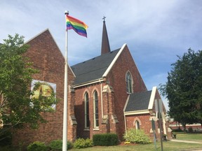 The pride flag has been flying outside Christ Church in Chatham-Kent all week in support of the LBGTQ community. Canada's national Anglican group recently disapproved same-sex marriage. JAKE ROMPHF, Postmedia News.