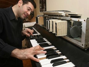 Windsor Mellotron player Chris Dale with vintage musical equipment in 2008.