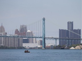 North Windsor? The Detroit skyline is seen from Delray Park on June 6, 2018.