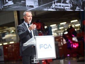 COO of EMEA Fiat Chrysler Pietro Gorlier speaks during the ceremony to mark the installation of the first robot on the production line for the new electric Fiat 500 BEV at the Mirafiori industrial complex on the 80th birthday of the plant in Turin, Italy July 11, 2019.