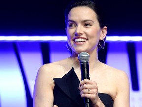 Daisy Ridley (Rey) onstage during "The Rise of Skywalker" panel at the Star Wars Celebration at McCormick Place Convention Center on April 12, 2019 in Chicago. (Daniel Boczarski/Getty Images for Disney)