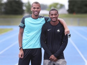 Brothers Brandon McBride, left, and William McBride could square off in the men's 800 metres at this weekend's Canadian Track and Field senior and junior championships in Montreal.