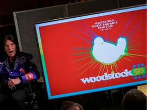 Singer John Fogerty speaks March 19, 2019, during the announcement event for the lineup for the Woodstock 50th anniversary concert in New York, U.S.