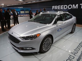 A Ford autonomous driving vehicle is shown at the North American International Auto Show on January 9, 2017, in Detroit, MI.