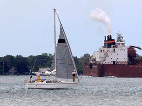 A sailboat is prepared to participate in the 47th Canadian Club International Yacht Race in Lake St. Clair on June 14, 2019.