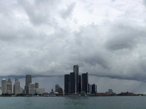 Storm clouds gather over the view of Detroit from Windsor on July 2, 2019.