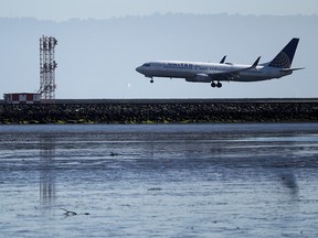 A United Airlines Boeing 737 lands at San Francisco International Airport on April 24, 2019 in San Francisco.