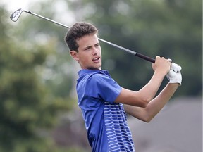 McGregor's Luc Warnock hits a shot during a practice round on Wednesday at the Ambassador Golf Club in preparation for the Windsor Championship stop on the Mackenzie Tour – PGA TOUR Canada.