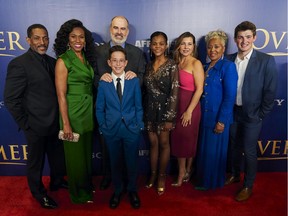 The cast and director of "Overcomer" from left to right: Cameron Arnett, Priscilla Shirer, Alex Kendrick, Caleb Kendrick, Aryn Wright-Thompson, Shari Rigby, Denise Armstrong and  Jack Sterner pose for a photo at AMC North Park 15 on August 13, 2019 in Dallas, Texas.