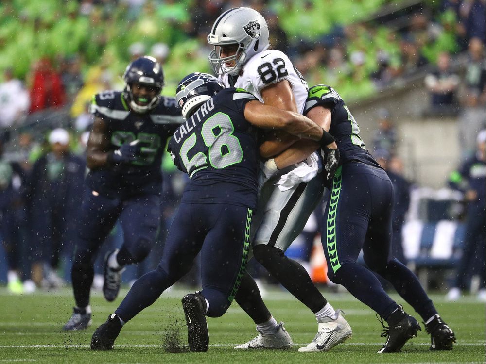 Seattle Seahawks tight end Luke Willson makes a catch for a