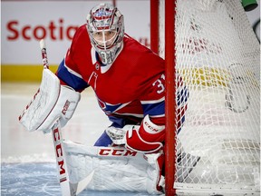 Montreal Canadiens' Carey Price tracks the puck during second period against the Boston Bruins in Montreal on Dec. 17, 2018.