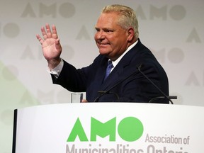 Doug Ford, Ontario Premier, talks to the Association of Municipalities Ontario in Ottawa, August 19, 2019.