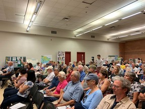 Members of the public filled the hall Tuesday night for a discussion on saving Ojibway Shores and turning the Ojibway complex of natural areas into a national urban park. The event was held at the Capri Pizza Complex, also known as South Windsor Arena.