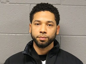 This file handout booking photo released by the Chicago Police Department shows actor Jussie Smollett on February 21, 2019.