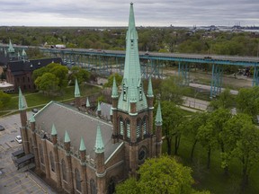 Aerial viewsof historic Assumption Church, pictured May 10, 2019.