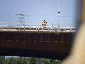 Construction on the overpass leading to the Gordie Howe International Bridge is shown in this Aug. 1, 2019, photo.