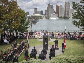 A ceremony is held marking the 77th anniversary of the Dieppe Raid at Dieppe Gardens along the riverfront in downtown Windsor, Monday, August 19, 2019.