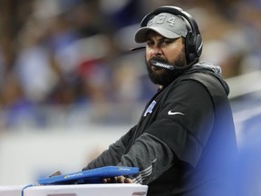 Detroit Lions head coach Matt Patricia looks on from the sidelines during the third quarter against the Buffalo Bills at Ford Field.