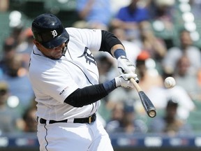 Miguel Cabrera of the Detroit Tigers hits a solo home run against the Minnesota Twins during the first inning at Comerica Park on September 2, 2019 in Detroit, Michigan.