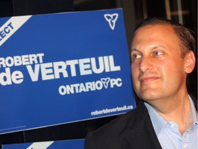 Progressive Conservative candidate Robert de Verteuil is shown Aug. 1, 2013, greeting campaign organizers and supporters at the Walkerville Brewery after finishing second in the Windsor-Tecumseh provincial byelection race.