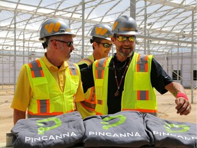 From Stanley Cups to Cannabis Cups. Dave Esser, left, and Matt Valerio of Pincanna, with former NHLer Darren McCarty, of Leamington, meet recently at the site of The Pincanna Farm development in Pinconning, Mich, which is in development.