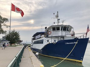 The Windsor River Cruises tour boat MV Macassa Bay sits docked in Windsor on Sept. 10, 2019.