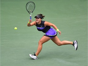 Bianca Andreescu of Canada hits a return to Serena Williams of the US during their women's Singles Finals match at the 2019 US Open at the USTA Billie Jean King National Tennis Center in New York on September 7, 2019.